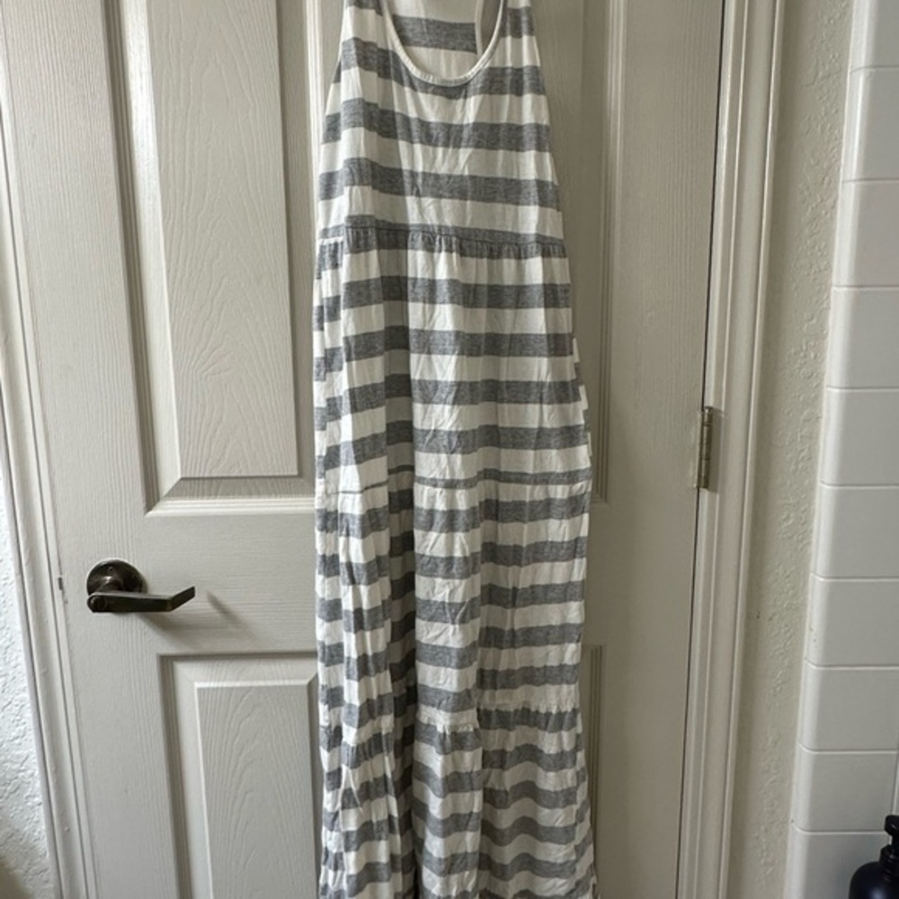 LC Lauren Conrad Gray and Cream Striped Dress